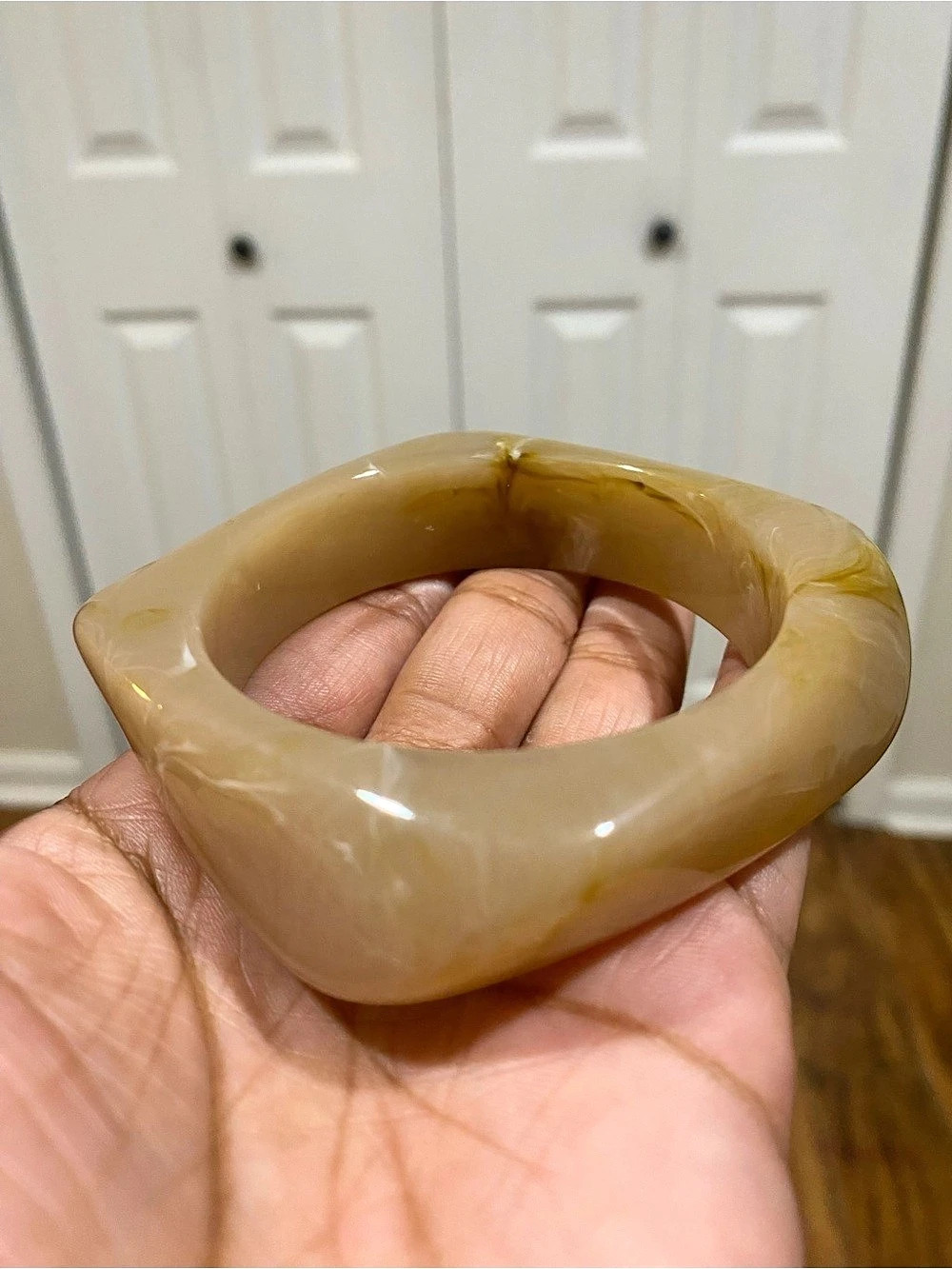Carved Light Brown Marble Bangle Bracelet